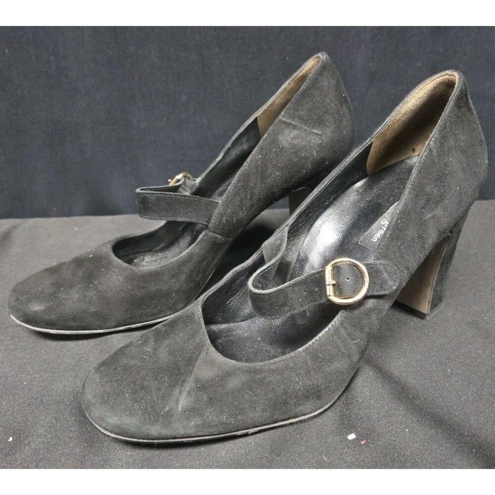 Paul Green Black Suede Mary Jane Heels Pumps Shoes Size 8